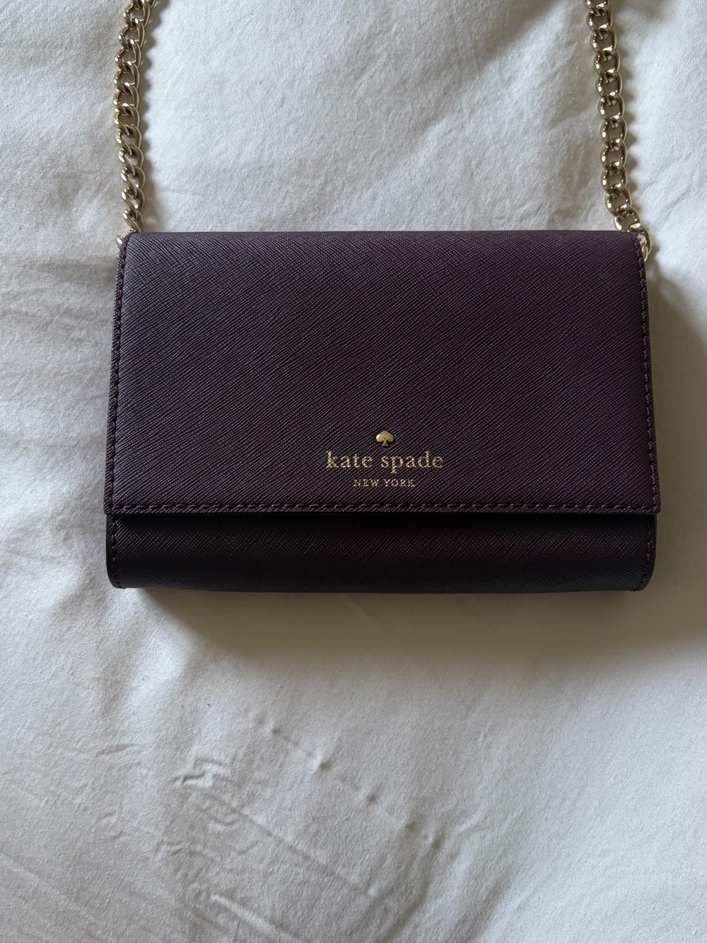 kate spade Plum Saffiano Crossbody with Gold Chain